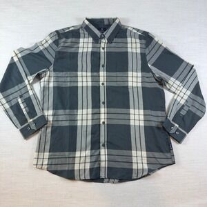 Ben Sherman Mens XL Plaid Button Down Shirt Grey Cream Long Sleeve Pocket